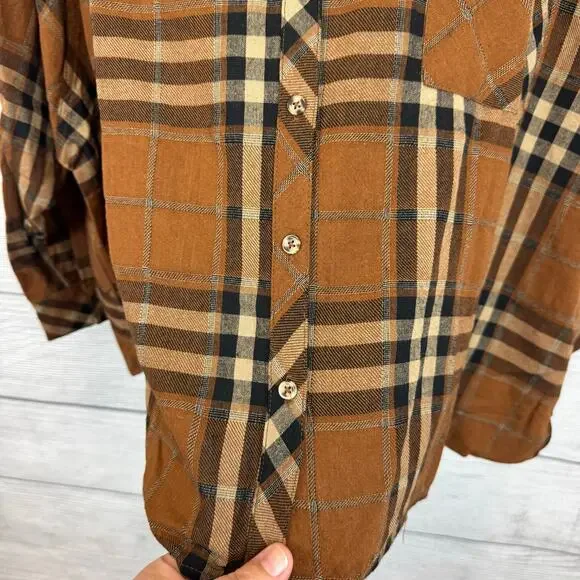 Flawless Plus Size Tan Plaid Button Up Flannel Top Size Large - Picture 4 of 8